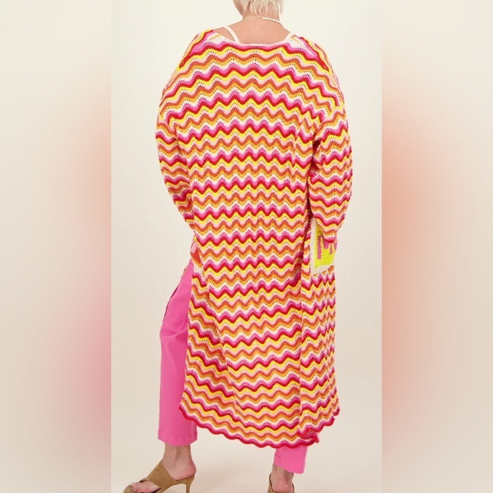 ME369 NEW Kimberley Sunshine Crochet Knit long open Cardigan coat size XS/S - Picture 2 of 16
